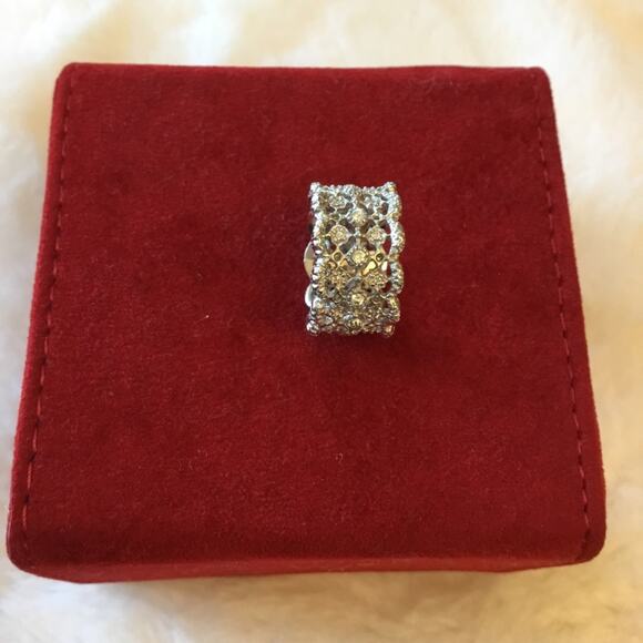 Sterling Silver Elegant Three-Row Crystal Ring - Picture 5 of 9